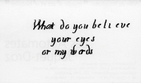 Untitled (What do you believe your eyes or my words?)